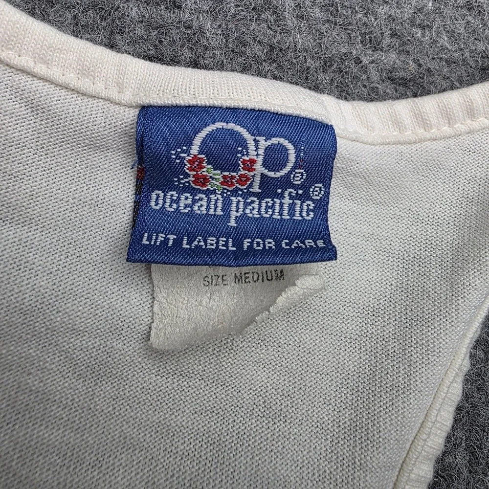Vintage 80s Ocean Pacific OP Surf Tank Top Shirt Medium White Graphic Made USA - Picture 3 of 7